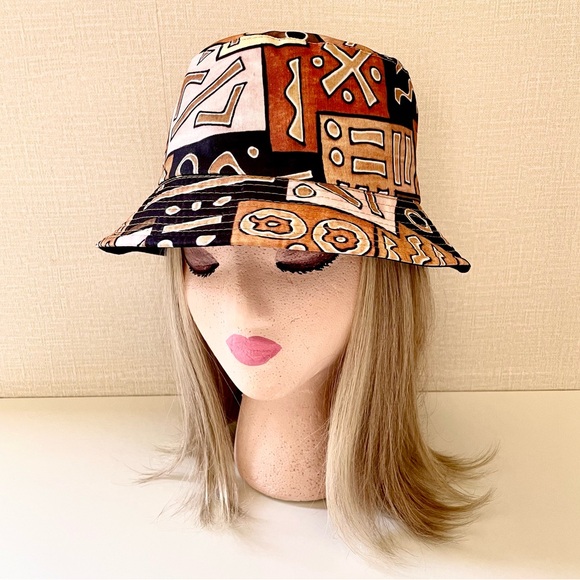 Earth Tone Polynesian Tiki Tropical Print Bucket Hat, Reversible, Unisex… - Picture 2 of 6